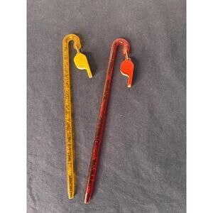 Vintage Plastic Swizzler Sticks with Dangling Mini Whistle Charm - set of 2